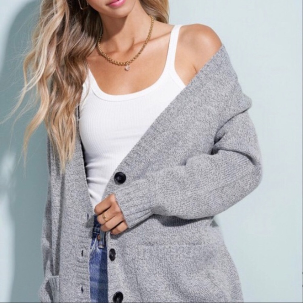 *3 for $30* Grey Oversized Cardigan Black Buttons